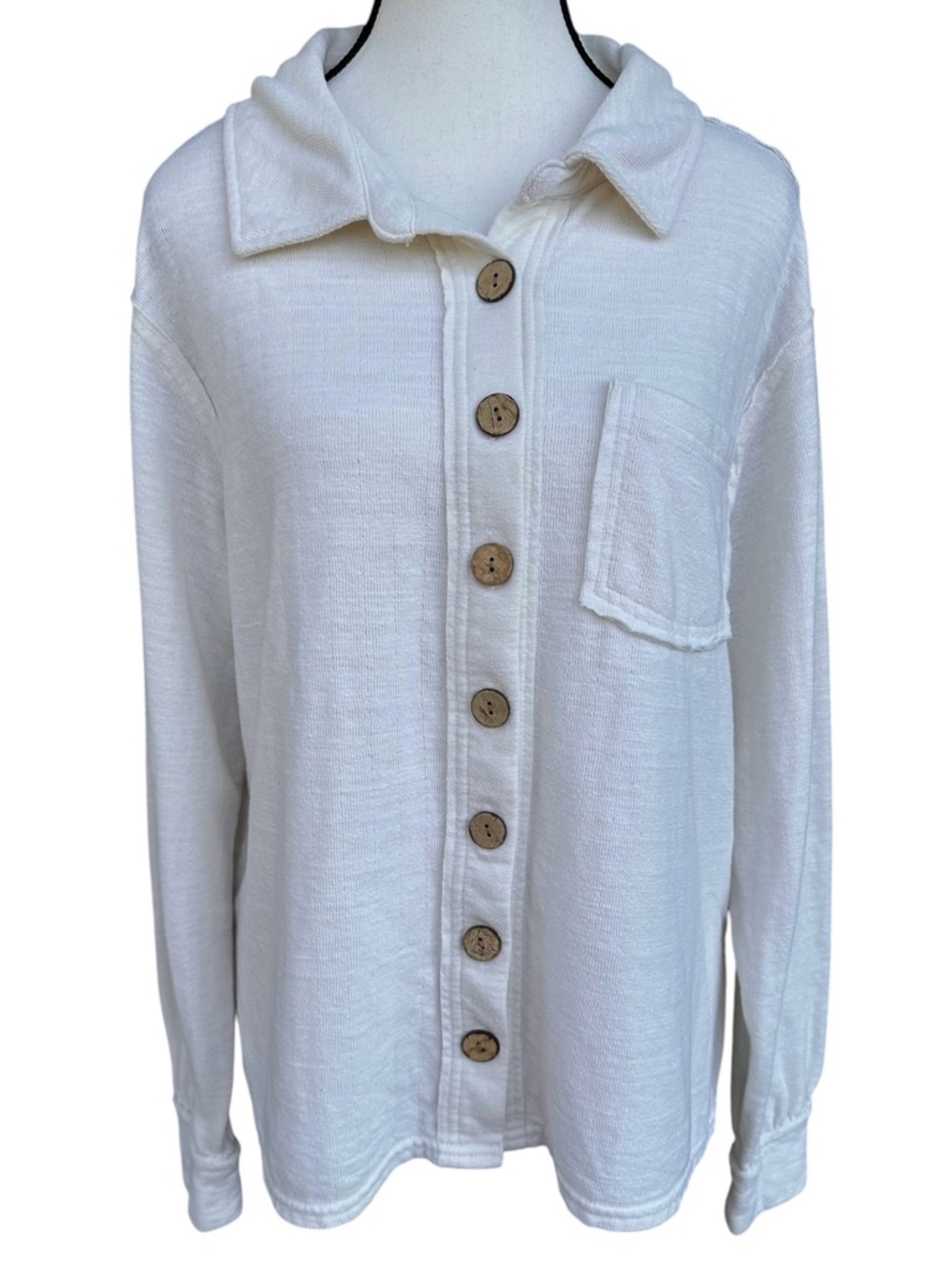 Free People FP Beach Oversized Button Down Shirt Cream/Ivory XS‎